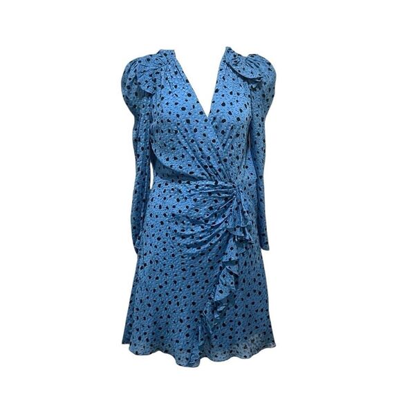 Rebecca Taylor nova dot clip long sleeve wrap dress in blue silk blend size 6 - Picture 5 of 13